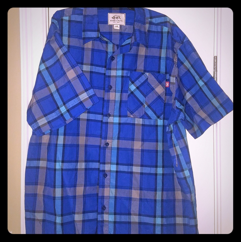 NWT Ecko Unltd Short Sleeve Plaid Button Shirt